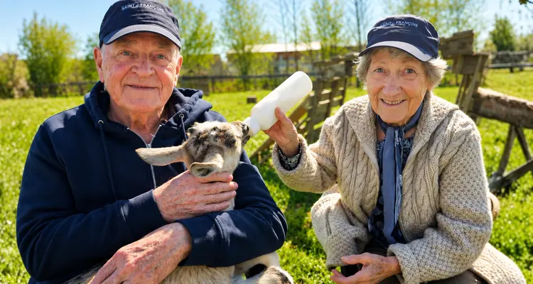 Résidents durant une activité zoothérapie à la résidence Saint-François